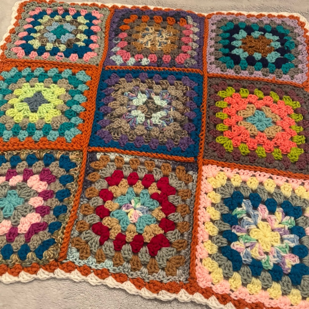 Handmade Crochet Granny Square Blanket 28 Inch Boho Vintage Style Afghan